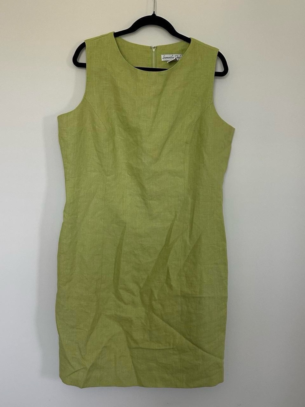 Samantha Taylor Linen Shift Dress Sheath Sleeveless Green Career Mid Classic 16W